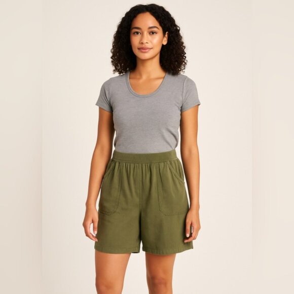 Cotton Ginny Olive Green Textured Elastic Waist Shorts Size Small - Picture 1 of 9